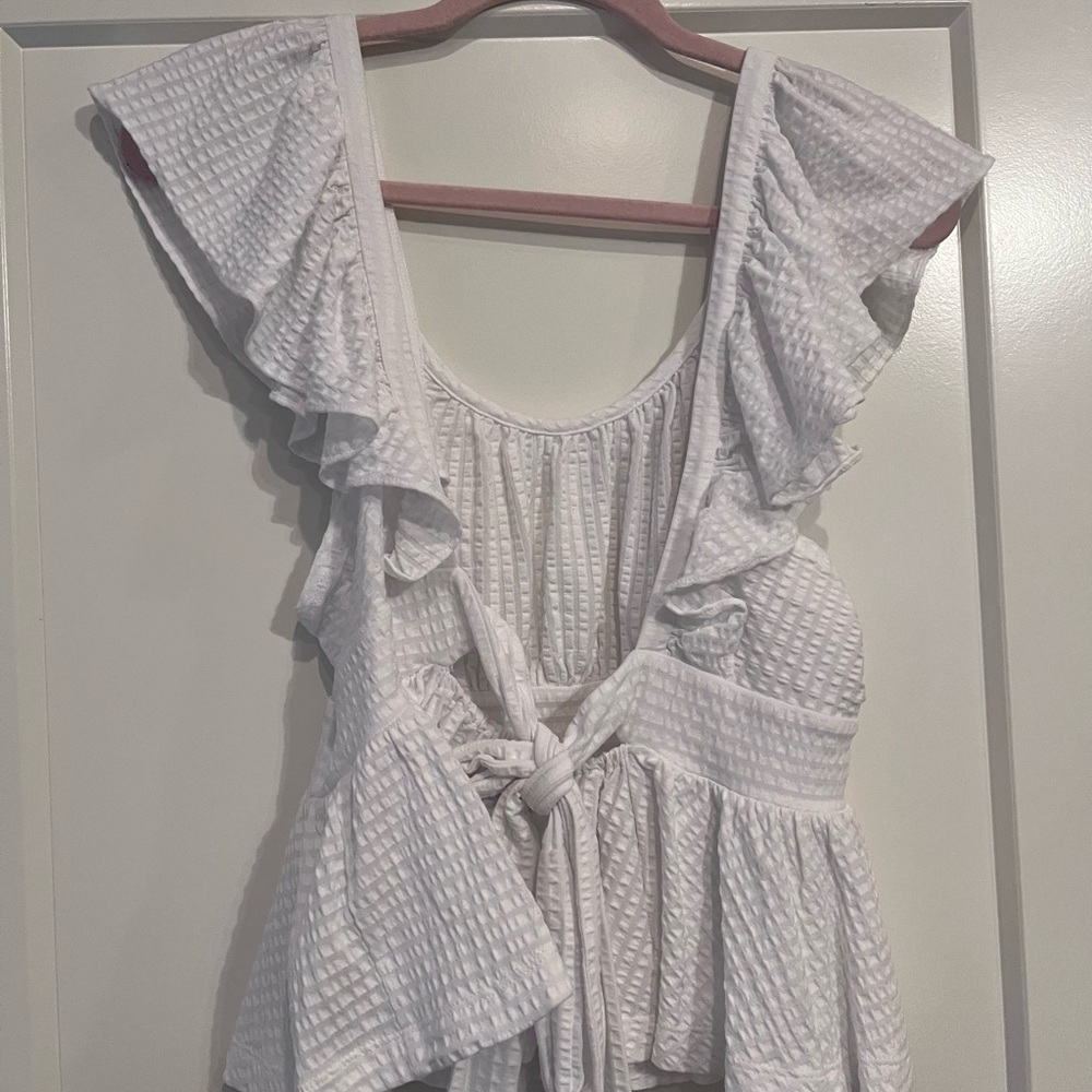 Maeve White Textured Ruffle Blouse - Picture 3 of 4